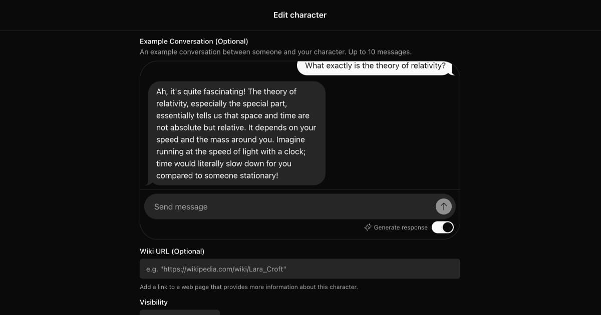 Test chat with your character